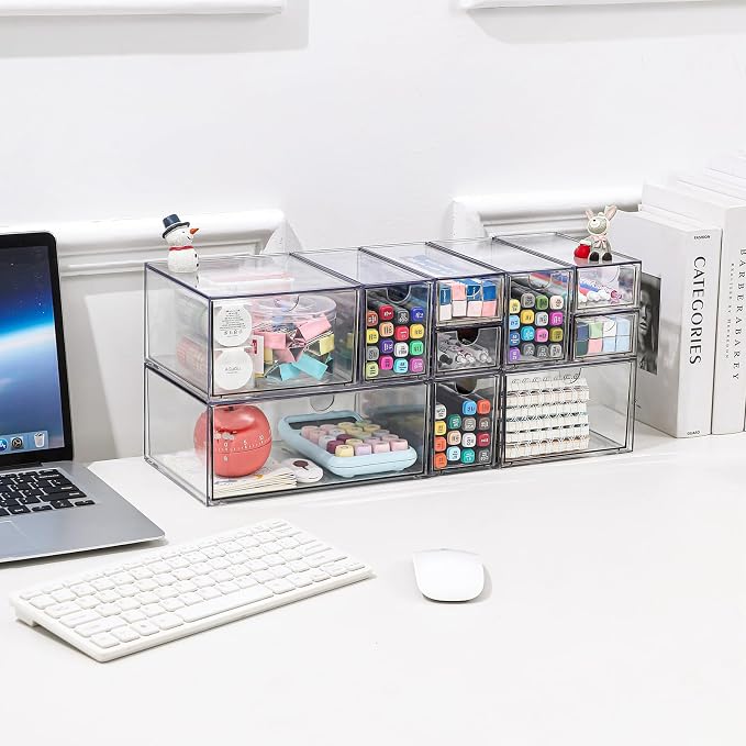 Stackable Storage, Clear Plastic Drawer Storage With 10 Drawers, 4 Different Sizes, Suitable For Desktop, Candy boxesunnels, Cosmetics, Stationery, Jewelry and Organization - Image 2