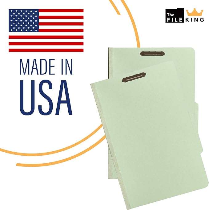 The File King Pressboard Classification Pale Green Partition File Folder | Legal Size - Box of 10 | Two Dividers | Six 2” Durable Fastener Prongs | 2/5 Cut Top Tab | 2” Expansion - Image 5
