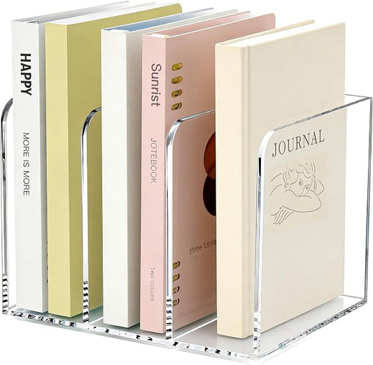 Clear Acrylic 3-Slot Magazine File Holder, Vertical Desk Organizer | 3 extra-wide compartments hold magazines, files, books, tablets. 5mm thick clear acrylic, non-slip base. No assembly. by Unknown