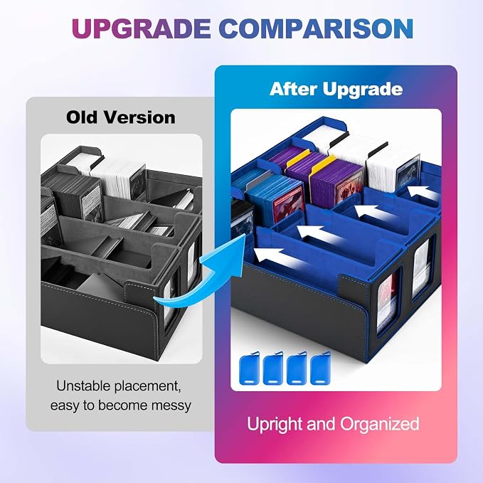 UAONO Trading Card Storage Box with Commander Display, Black Blue | 2400+ Deck Box for MTG with Removable Cover, Top Loaders Card Case Fits Magic TCG PTCG Sports Cards, 24 Dividers, 4 Stoppers - Image 6