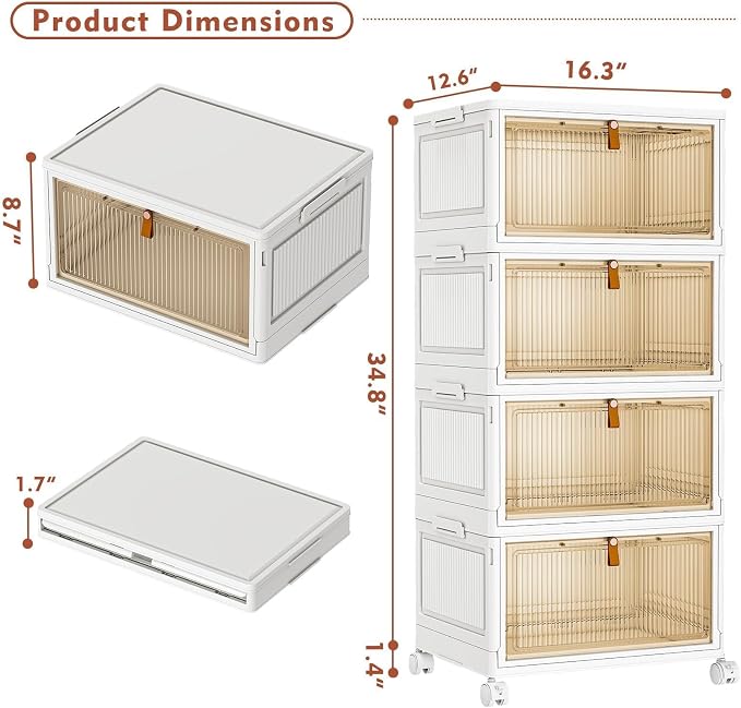 CTSNSLH 4 Tier Plastic Storage Bins with Lid 32QT - Stackable Storage Bins | Organizers and Storage with Wheels, Plastic Storage Cabinet Organization and Storage for Living Room,Office,Dorm - Image 2