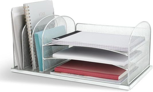 Safco Onyx Desk Organizer with 3 Horizontal and 3 Upright Trays, Durable Steel Construction, Silver by SafcoProducts
