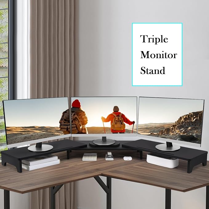 Nnewvante Bamboo Monitor Stand Riser, 60 inch Upgrade Height Large TV Riser | Black, Adjustable Length Angle, Dual Monitor Stand for Desk, 3 Shelves Desktop Screen Riser, For Computer Laptop - Image 7
