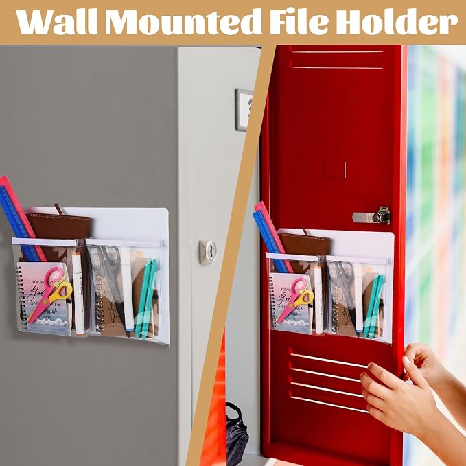 8 Pack Magnetic File Holder for Refrigerator 12 x 9.5 Inch Hanging Paper Organizer White Board Organizer with 2 Magnetic Pocket Office Supplies Storage for Notebooks Planners Mail Letters - Image 4