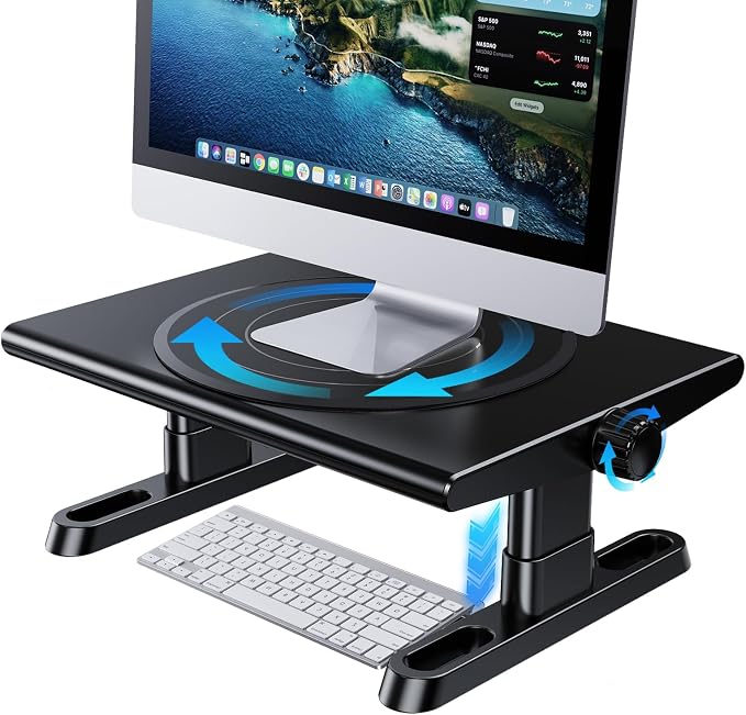 Monitor Stand Riser for Desk,360°Rotation Freely Height Adjustable by Knob,4.4-5.8 Inches,Ergonomic Monitor Stand Mount, Desktop Monitor Stand Riser for Computer,Laptop,Printer,Tv,Black by Unknown