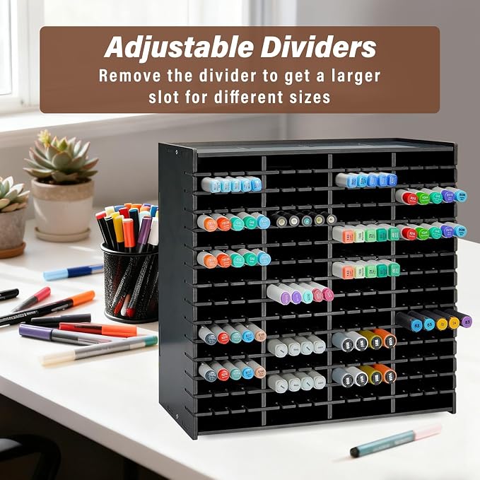 Marker Organizer,240 Slots Marker Storage with Divider,Black | Marker Holder,Adjustable Marker Rack for Pens,Colored Pencils,Art Brushes,Home Office Art Room and Classroom Desk Organizer - Image 3