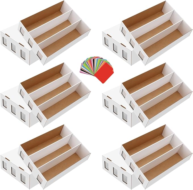 6 Pack Trading Card Storage Box, 14000+ Count Card Storage Box with 48 Card Divider White Sports Card Storage Box Cardboard Card Organizer Box Bulk Card Case Trading Card Box for Sports Card Collector by HIMOMO