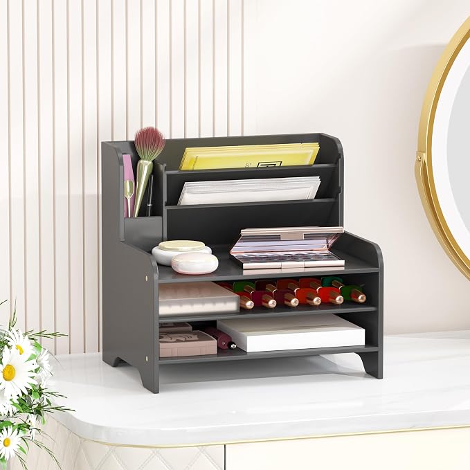 Bamboo File Organizer for Desk, Paper Tray with Pen Holder | Open tiers and a pen holder sort Letter/A4 paper, folders and office supplies while keeping your workspace clutter-free - Image 3