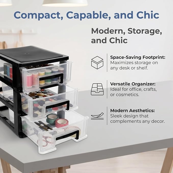 Angoily 3 Tier Plastic Drawer Type Closet, Plastic Home Office Storage Organizer, Makeup Organizer Storage Station Cube, Cosmetics Jewelry Storage Box for Home, Dorm, Office (8.46x5.90x5.12 Inch) - Image 5