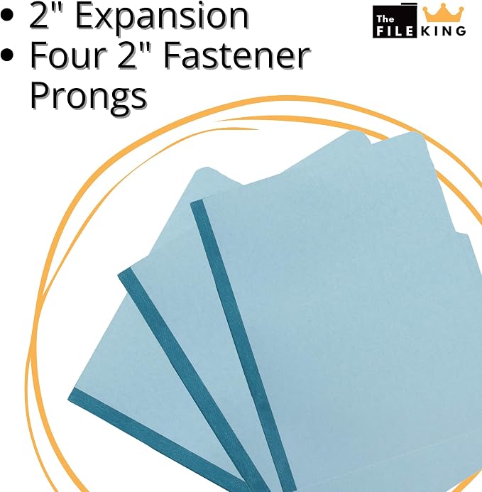 The File King One Divider Pale Blue Pressboard Classification File Folder - Letter Size | Box of 10 | Top Tab | 2” Expansion | Four 2-Inch Durable Fastener Prongs | USA Made - Image 4