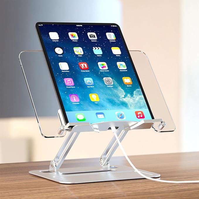 Adjustable Desktop Book Stand, Aluminum Reading Document Holder with Foldable Base, Book Holder, Foldable Desktop Riser for Laptop, Recipe, Textbook (Rose) - Image 6
