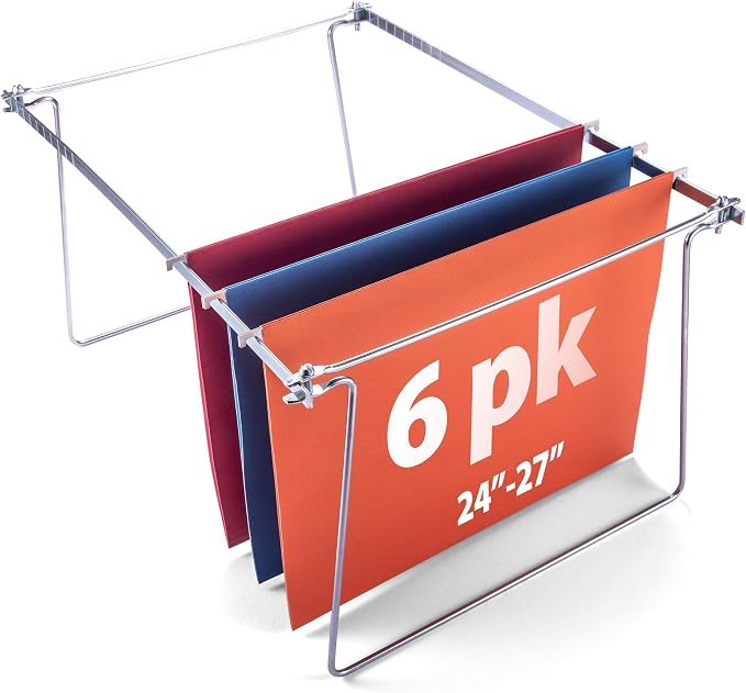 Officemate Hanging File Frame, Letter Size (Fits 24″–27″), Adjustable Heavy-Duty Steel File Drawer Organizer for Desks, Cabinets & Shelves, Set of 6 (98620) by Officemate