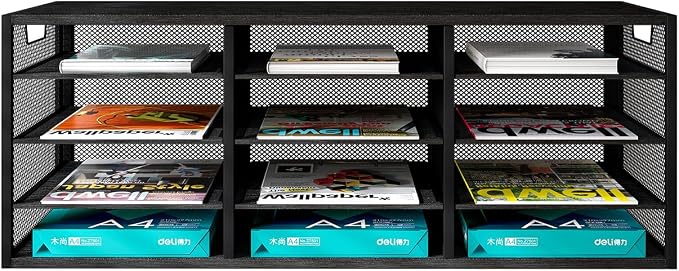 Mail Sorter Adjustable Countertop Heavy Duty Literature Organizer Student Mailbox for Classroom Desktop Bill Paper Holder Rack for Office Home School, 12 Compartments, Black - Image 6