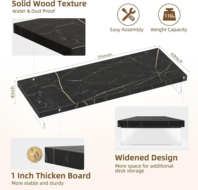 Monitor Stand Riser, 25x10 in Wood & Acrylic Computer Desk Organizer Shelf | Computer Monitor Stand With Wood & Acrylic Design; Works As Laptop Riser, Printer Stand, TV Screen Riser And Desk Organizer. - Image 4