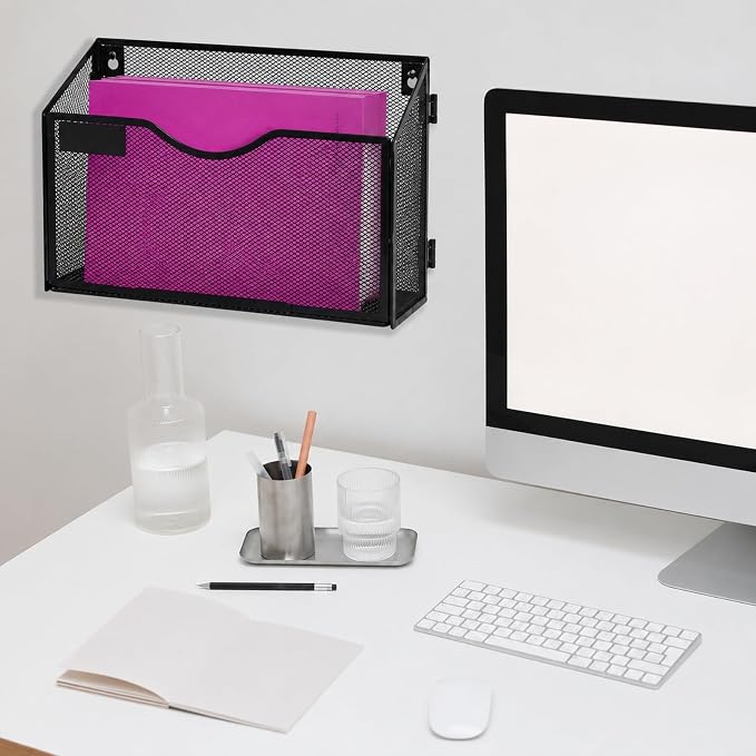 1 Pocket Mesh Wall File Holder Organizer Office Hanging File Folder Magazine Rack (Black) - Image 7