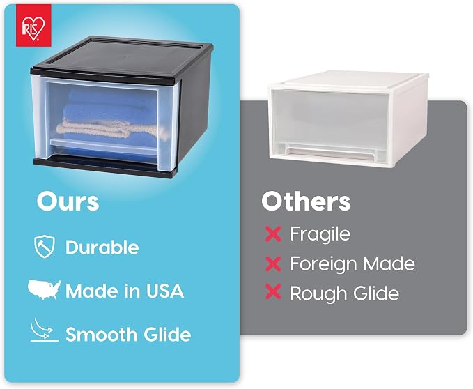 IRIS USA 4-Pack, 17 Qt. Medium Stacking Drawer Storage Organizer, Black | Organize clothing, accessories, office supplies, and everyday essentials around your home for a clutter-free space - Image 4