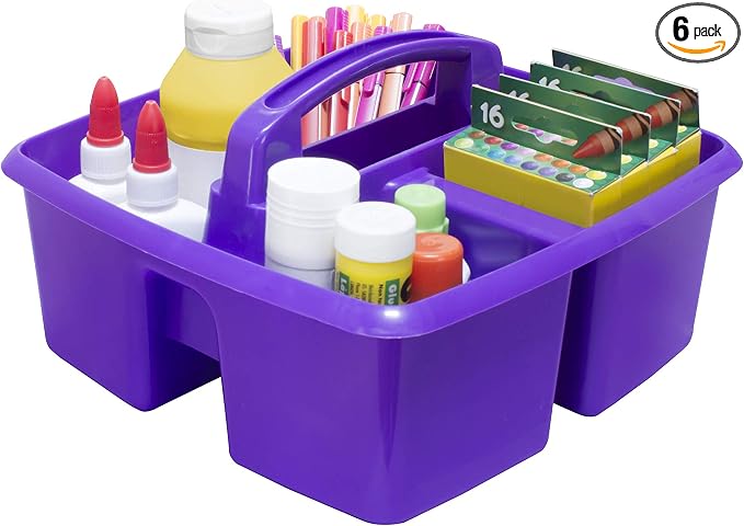 Storex 3-Compartment Small Caddy – Multipurpose Classroom Organizer with Handle, Purple, 5-Pack (00944U06C) by Storex