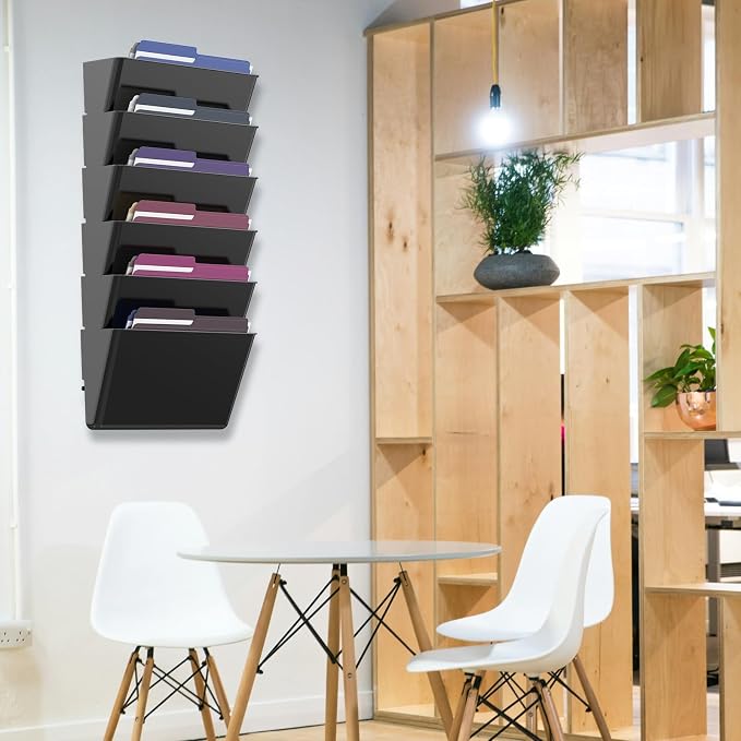 MINDEPOT 6 Pockets Acrylic Wall File Organizer, Clear Wall File Holder, Plastic Hanging Wall File Holder for Office, School and Home, Black - Image 4