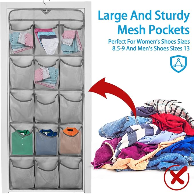3Pcs 30 Large Pockets Dual Sided Hanging Shoe Organizer Double-Side Closet Storage Shelves with Rotating Hanger Space Saving Storage Bag Portable Shoe Rack Holder for Bedroom Laundry Room,Gray - Image 6
