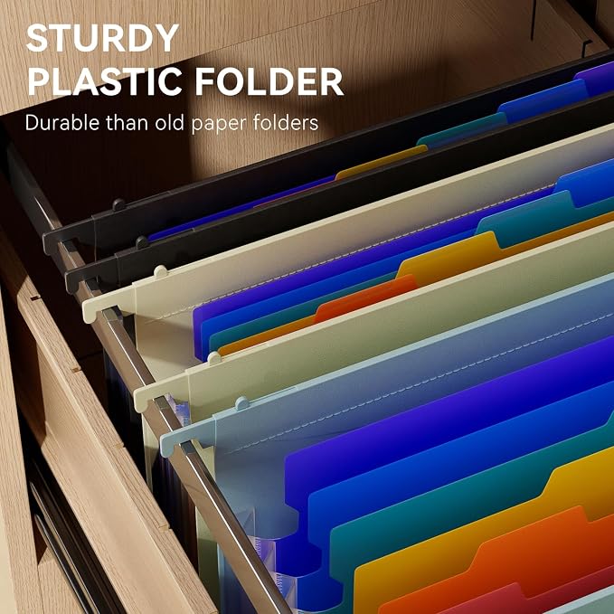 ThinkTex Plastic Expanding Hanging File Folders, 7 * 1.2" Accordion Pockets | Large Capacity, Multi-Color Tabs, Letter Size for Filing Cabinet - 3 Packs 3 Colors - Image 3