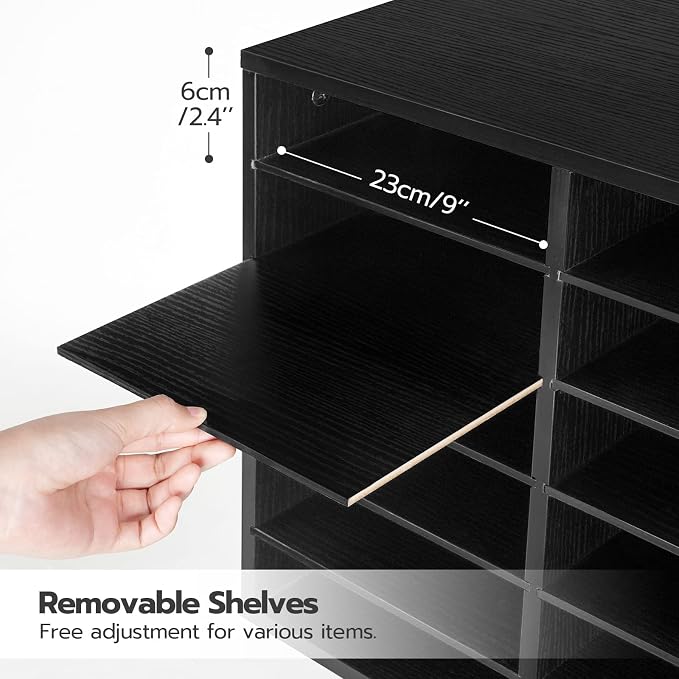 HOOBRO Literature Organizers, 12 Compartments Office Mailbox with Adjustable Shelves, Wood Countertop Literature Sorter for Office, Home, Classroom, Mailrooms Organization Black BK12WF01 - Image 4