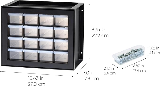IRIS USA 16-Drawer Small Drawer Organizer, Garage Desk Storage, Black | Wall mountable, Stackable Teacher Toolbox, Beads, Building Bricks, Water Packets, Screws, Hardware - Image 3