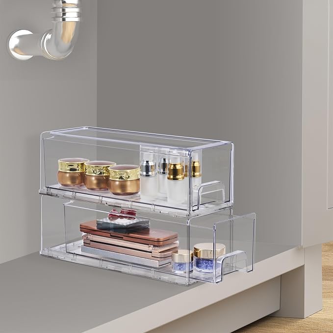 Sorbus Small Clear Stackable Storage Drawers, Plastic Storage Drawers with Handles, Craft, Clothes, Medicine, Makeup, Closet, Art Supply, Shoe, Toy Storage Organizer (2 Pack) by Sorbus