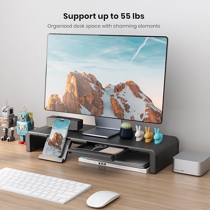 Klearlook Computer Monitor Stand for Desk, Adjustable Foldable Monitor Riser with Storage Drawer & Tablet Phone Holder for Office, Home, Laptop, Desktop (Black) - Image 7