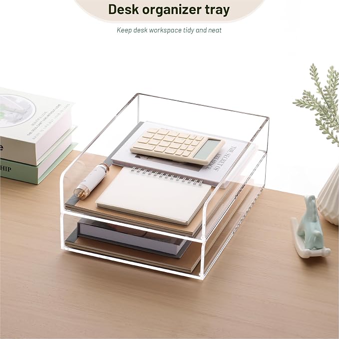 HeZone Paper Organizer Letter Tray,Acrylic Desk Organizer,Clear File Organizer for Desk,Stackable Paper Tray for Documents,A4 File Paper,Book,Bills, Crafts,Notes for Office/Classroom/Home Organization - Image 4