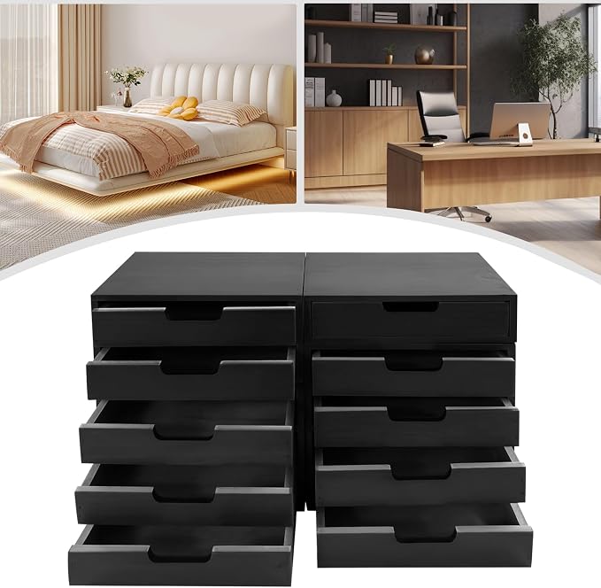4-Pack Modern Wood Desktop Storage Organizer, 4 Drawer Organizer Library Card Catalog Cabinet, Vintage Wooden Storage Box Apothecary Cabinet for Offices Home School Medicine (Black) - Image 7