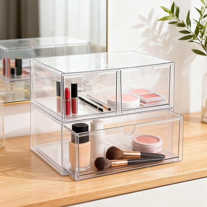 Prsildan Acrylic Drawer Makeup Organizer with 3 Drawers, Clear Stackable Storage for Baby Bottles, Craft, Jewelry & Hair Accessories, Multi-Use for Vanity, Countertop, Office Desk Organization - Image 6
