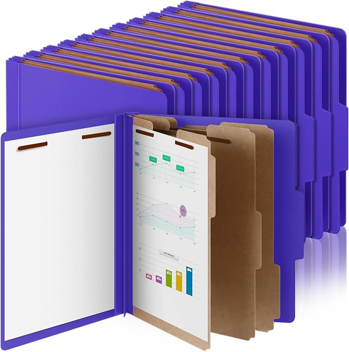 Skyygemm 24 Pcs Classification Folder Letter Size, 3 Divider File,Purple | Back to School Folder Supplies, Pressboard File with Fastener, Expanding Organizer Bulk for Teacher, Office, Employee, Staff by Skyygemm