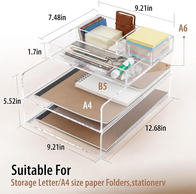 3 Pack Acrylic Paper Tray Organizer for Desk Clear File Organizer,Acrylic Desk Organizers and Accessories Sorter,Perfect for File Paper, Ipad, Letter, A4 Office File, Books, Notes.(Vertical) - Image 2