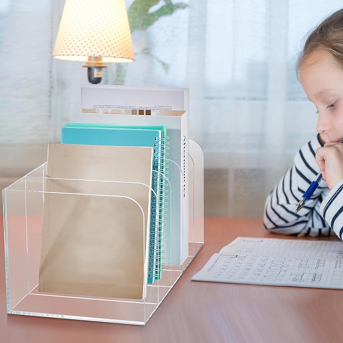 Suzile Clear Acrylic Magazine File Holder with Vertical Compartments Desk Organizer Book Rack for Desk Sorter Paper Folder Office Accessories(Classic,14.2 x 7.2 x 6.5 Inch) - Image 7