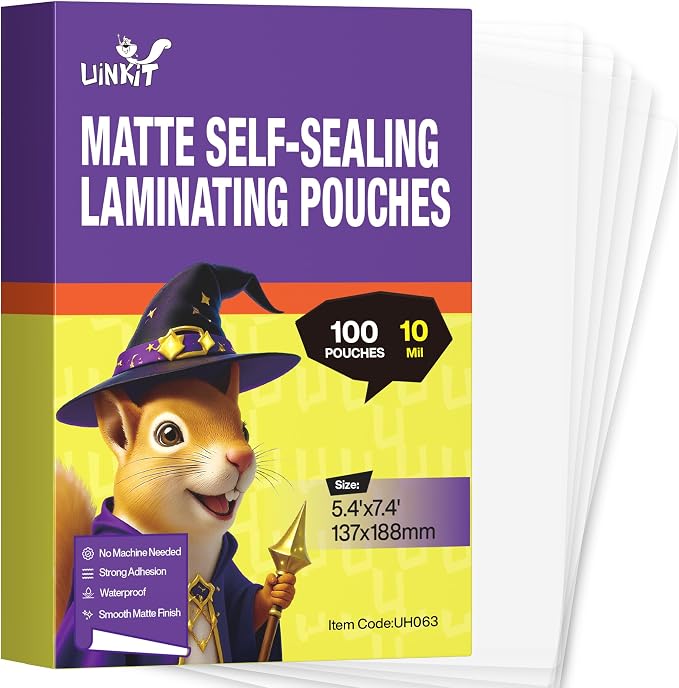Uinkit 10Mil Matte Self Seal Laminating Pouches, 60Pack 5x7 Thick Double-Sided for Certificates, Art Prints, Diplomas, Premium No-Glare Display Protection- No Machine by UinkitHandicraftsandConservationSpecialist