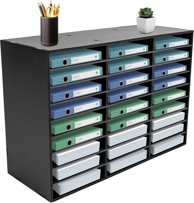 27 Slots Desktop File Sorter Literature Organizer Mail Paper Storage Cabinet Large PVC Classification Display Cabinet for Files Documents Letters, Office School Home Use (Black) - Image 9
