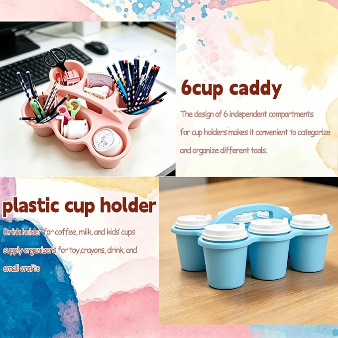 6 Pack Classroom Caddy Organizer with Handle Pastel Plastic Table Caddy 6 Compartments Storage Cup Holder for School Supplies Art Crafts Crayons Pencils Stackable Desk Caddy for Office Home - Image 4