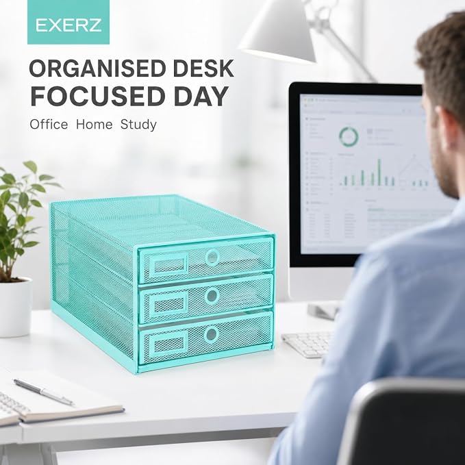 Exerz Paper Sorter 3 Drawer Wire Mesh A4 / Desk Multifunctional Desk Organiser/Multi-Layer Letter Tray - for Documents, Magazines, Notebooks and Letter | Desk Organiser Pull Out Trays Keep Files Letters Magazines Folders Notebooks Neatly Separated Easy... - Image 5