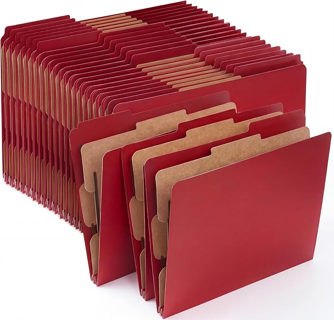 AmazingSpark 24 Pack Red Classification Folders Letter Size, 1 Divider, 1/3-cut Tab, File Folders with Fasteners, Prongs, Expanding File Organizer Bulk for Office Employee, Coworker, Staff by Unknown