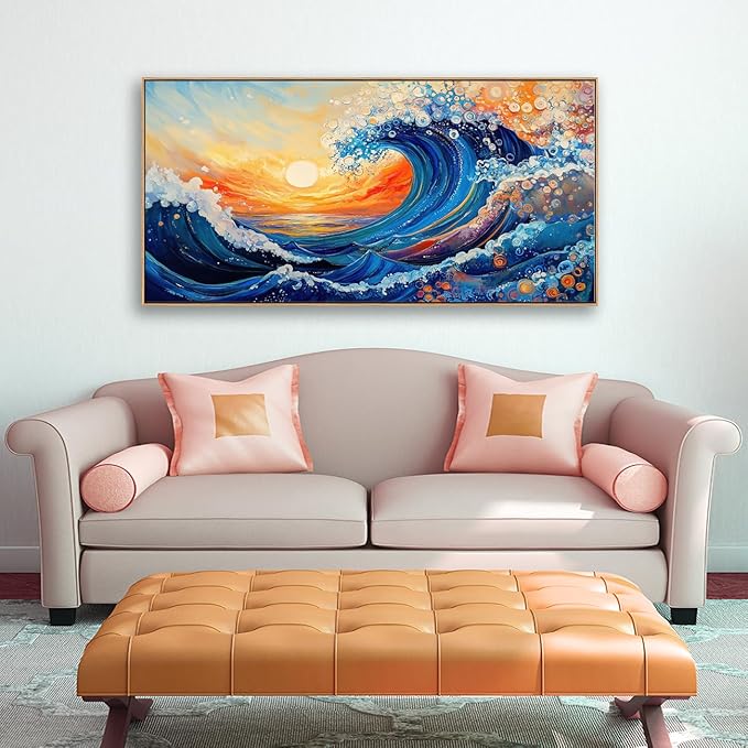 HUADAOART Vibrant Wave Wall Art Framed Canvas Painting Colorful Wave Abstract Decor for Living Room Bedroom Dining Room Home Office Wall Decor 24 x 48 inches