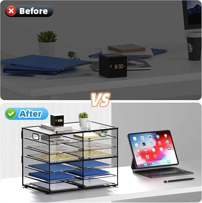 Lavatino 12 Compartments Paper Organizer for Desk, Mesh Literature Organizer, Mail File Sorter Tray with Handle, Desktop Mailbox for Office Classroom Home, Black - Image 5