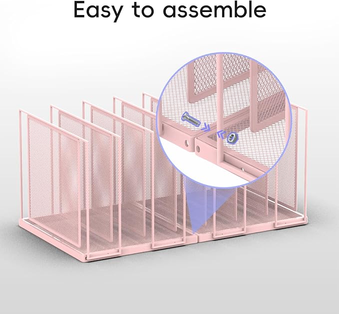 File Organizer for Desk, 7-Section Vertical File Sorter, Paper Holder Organizer Standing Metal File Folder for Office Home Classroom, Pink - Image 5