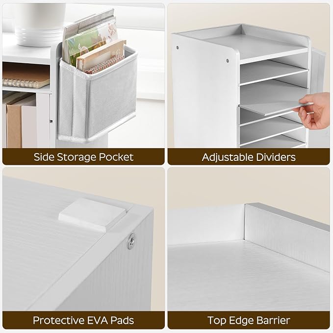 HOOBRO Adjustable Countertop Mail Sorter, 6 Tier Wooden Paper Organizer, Vertical Literature Organizer with Side Storage, Office Mailbox Cubbies, Classroom Mailbox, for Home, Office, White WT34WF01 - Image 8