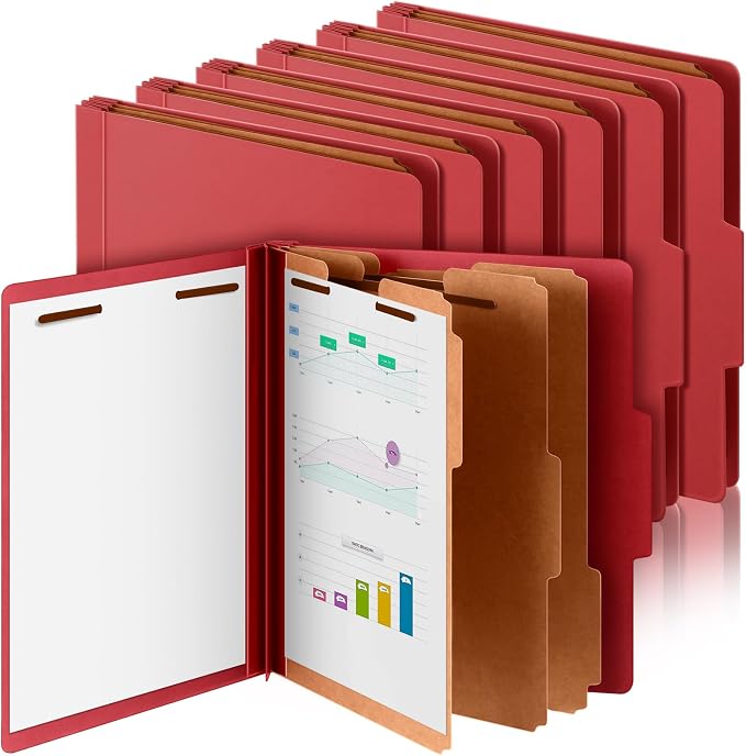Skyygemm 12 Pcs Classification Folder Letter Size, 3 Divider File,Red | Back to School Folder Supplies, Pressboard File with Fastener, Expanding Organizer Bulk for Teacher, Office, Employee, Staff by Skyygemm