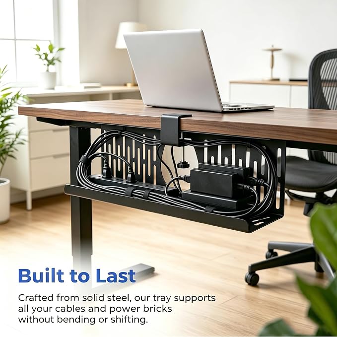Under Desk Cable Management Tray, Cord Organizer for Desk Cable Management Tray Under Desk with Clamp for Home Office, Standing Desk (2Pack Black) - Image 5