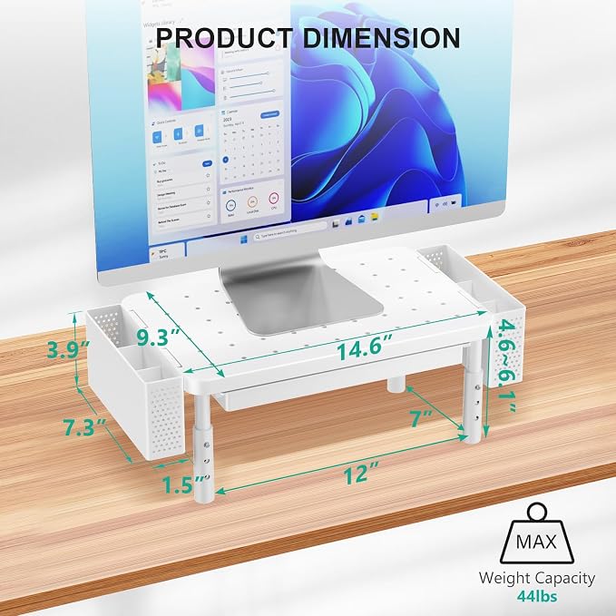 WALI Computer Monitor Stand with Storage, Desk Organizer with Drawer and Pen Holder, Desk Monitor Riser 3 Height Adjustable, Laptop Riser for Computer, Laptop, Printer(PTT003-W), 1 Pack, White - Image 8