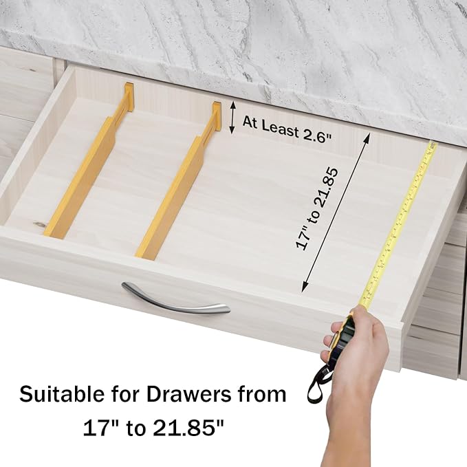 Bamboo Drawer Dividers Organizers, 2.56" High, 17"-21.8" Adjustable, 6 Pack | Expandable Separators, Great for Utensils, Kitchen, Bedroom, Dresser and Office Storage - Image 5