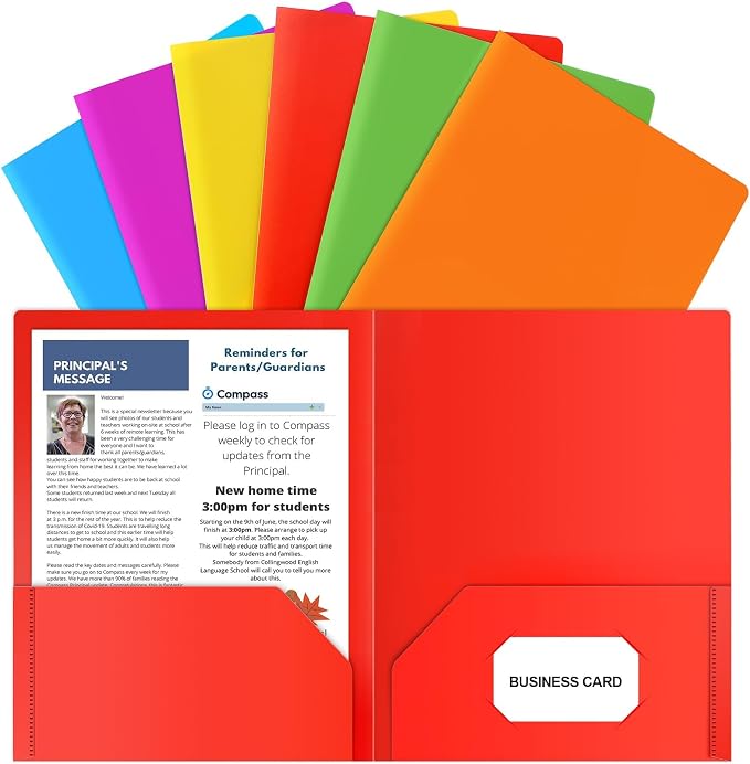 HABGP Plastic Folders with Pockets, 6 Color Heavy Duty Two Pocket Folders | Business Card Holder, for Office, High School by HABGP