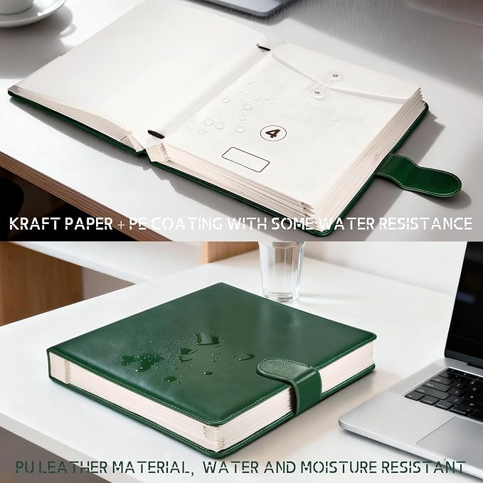 JOYCE Important Document Organizer 14 Expanding Pockets,Olive Green | Waterproof leather binder with 13 Card Slots for Passports, Birth Certificates, Tax Files and Wills - Image 7