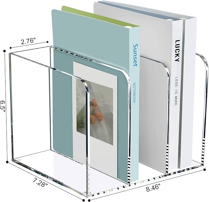 SANRUI Acrylic Magazine Holder Desk Organizer Workspace Sorter Clear 3 Slot | Bookend File Sorter Holder,Folder Rack, Office Accessories Organization Storage with 3 Vertical Compartments - Image 2